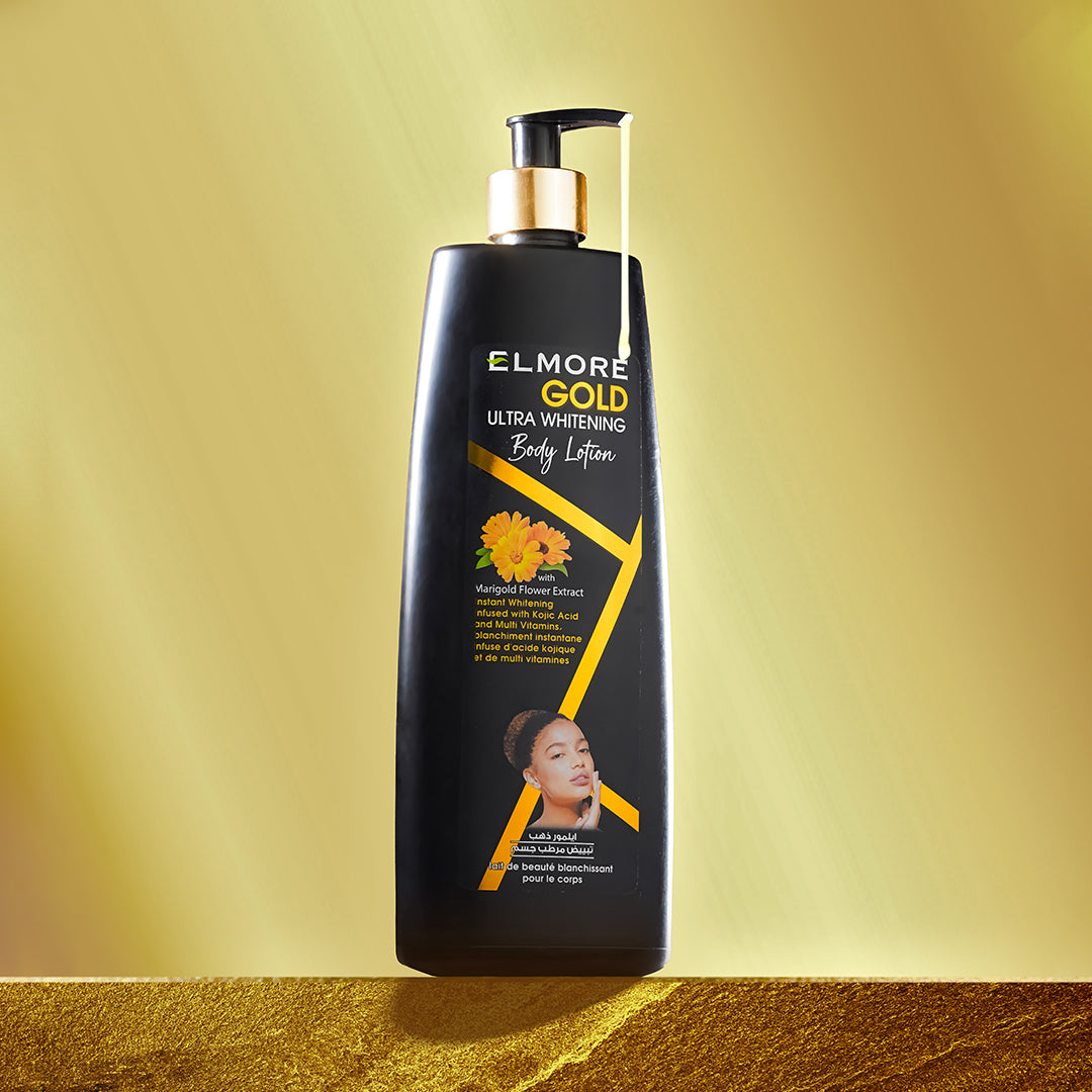 Elmore Gold body lotion bottle for skin brightening and hydration